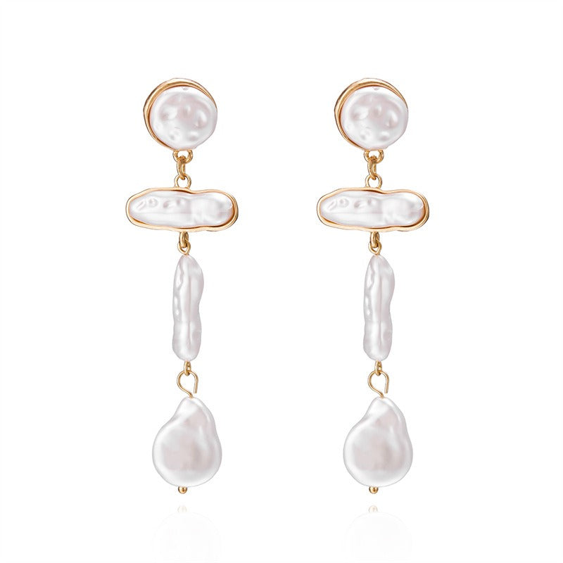 Pre Order:  Retro Irregular Oval Pearl Tassel Earrings