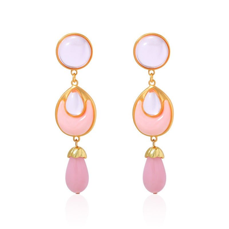 Pre Order:  Pink Rhinestones Drop Earrings