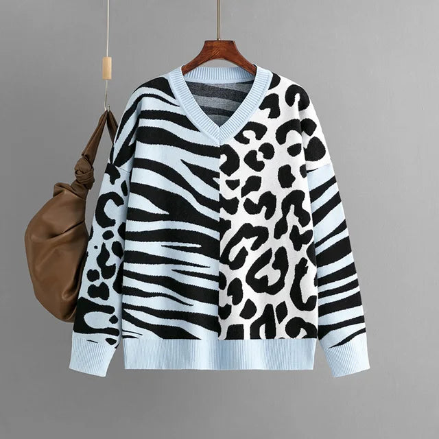 Pre Order:  Casual Animal Print Loose Knitted Sweater