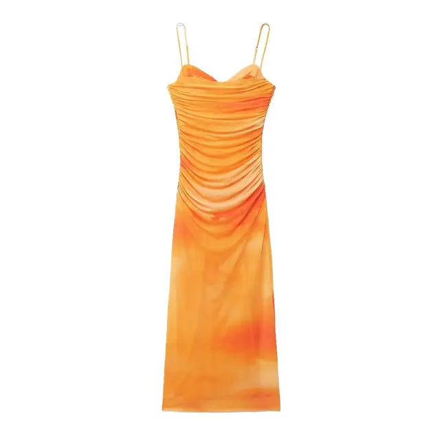 Pre Order:  Minimalist Pleated Printed Silk Mesh Dress