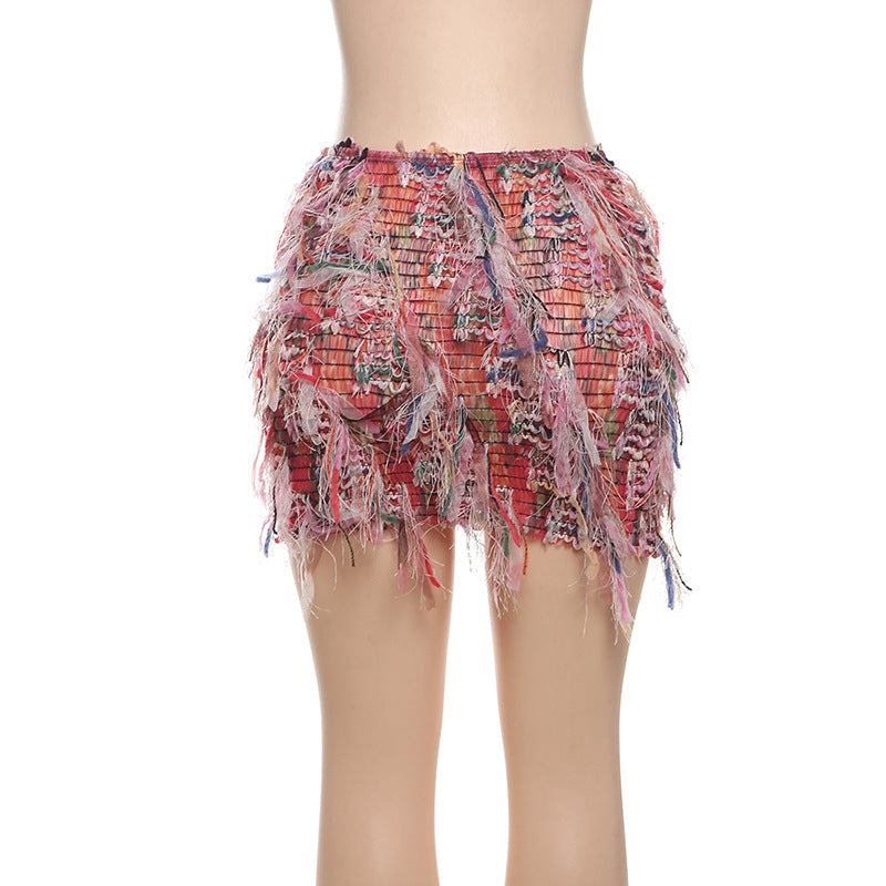 Pre Order:  Striped Tassel Hip Hugging Mini Skirt