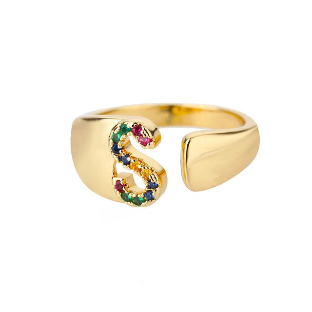 Pre Order:  Multicolor Zircon Alphabet Plated Rings