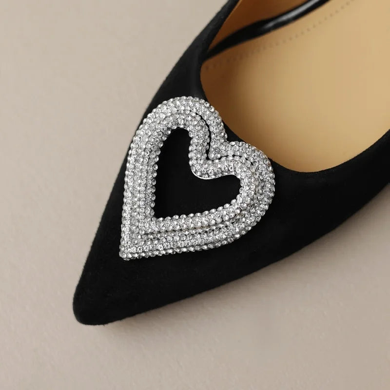 Pre Order:  Love Rhinestones Leather Low Heel Pumps