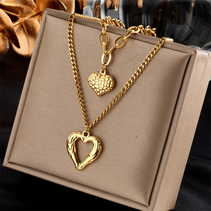 Pre Order:  Double Hearts Gold Plated Necklace