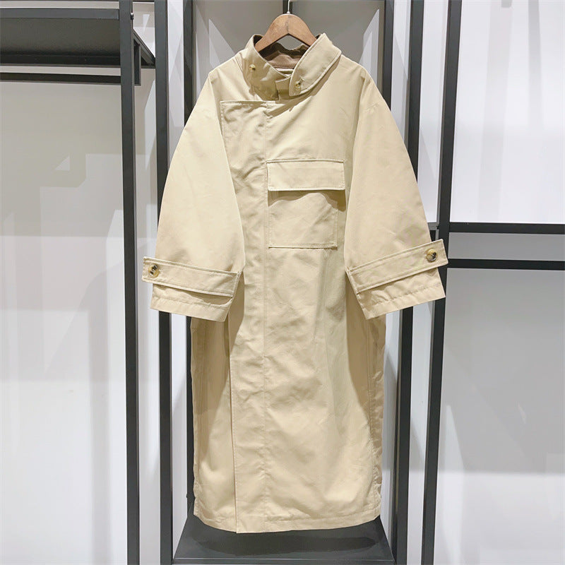 Pre Order: Stand Collar Long Sleeved Straight Tube Trench Coat