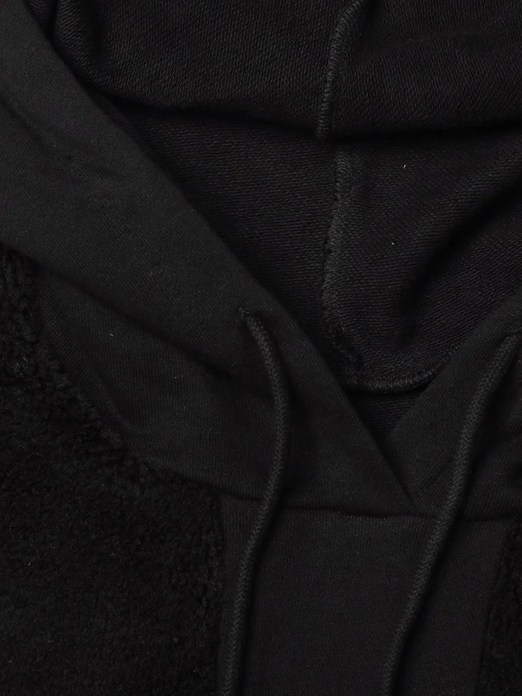 Spliced Woolen Hooded Cropped Sweatshirt