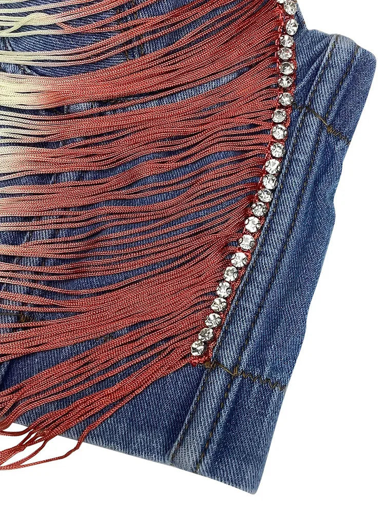 Tassel Sling Chain Denim Tank Top