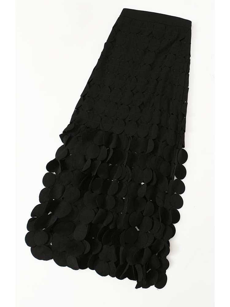 Pre Order:  Black Patchwork Tassel Hollow Out Skirt