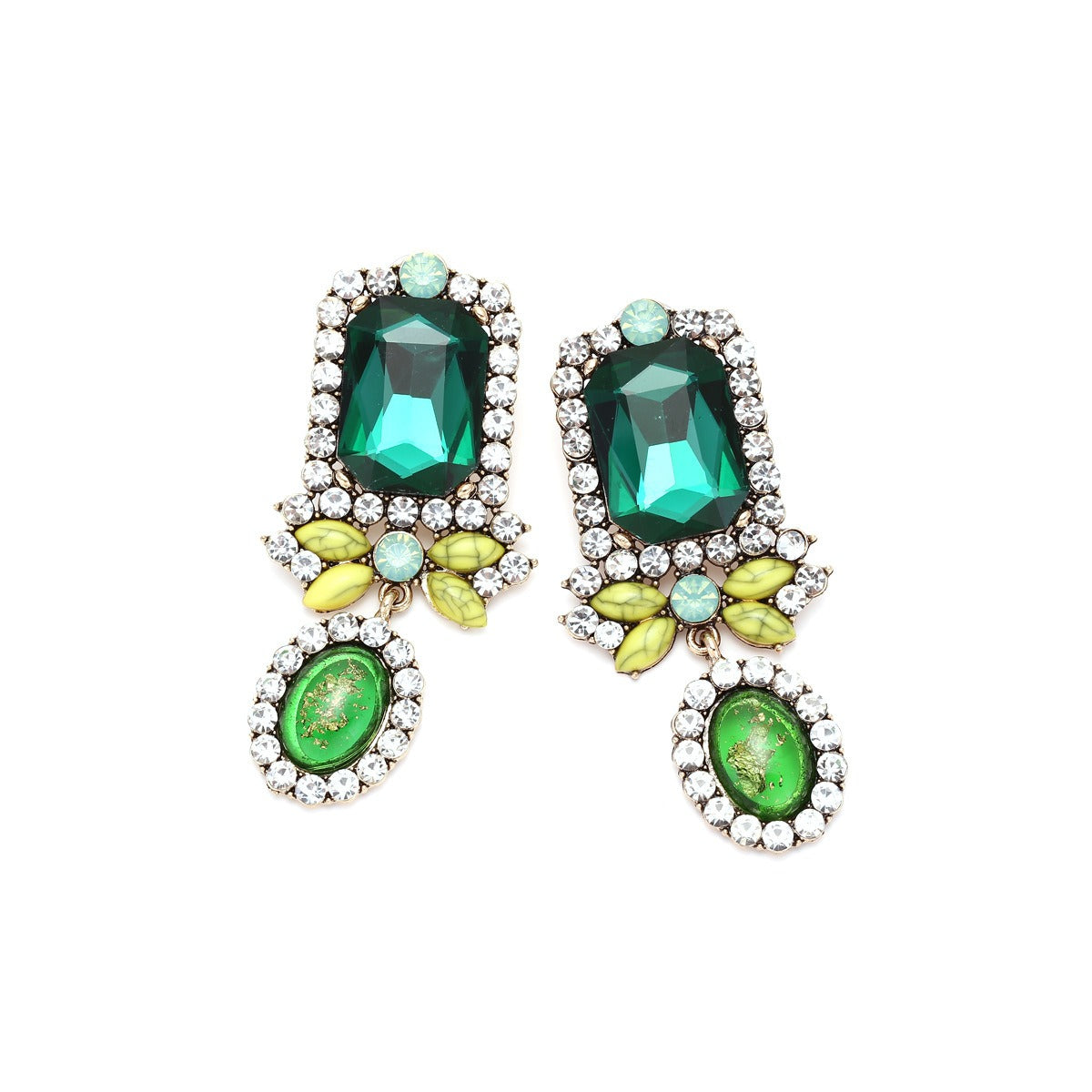 Pre Order:  Green Geometric Diamond Earrings