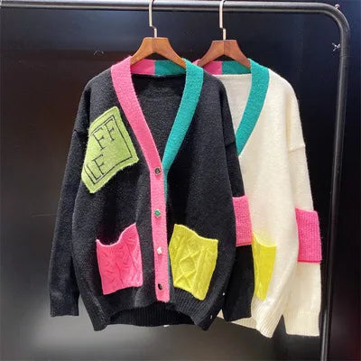 Pre Order:  Color Play Patches Knitted Cardigan