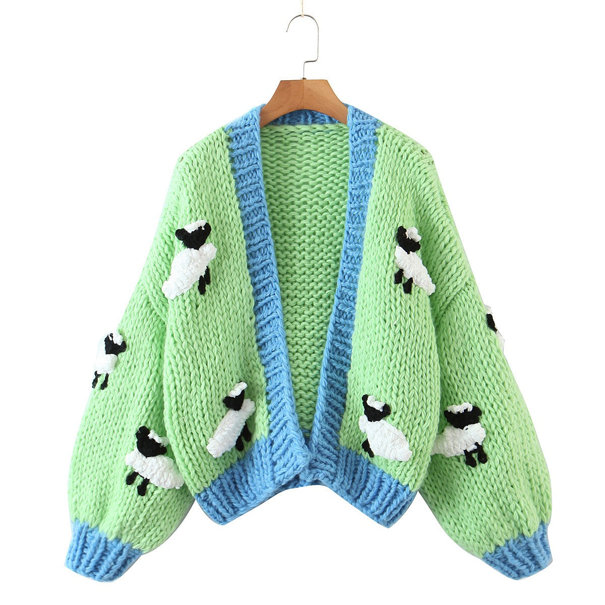 Little Sheep Coarse Needle Knitted Long Sleeve Cardigan