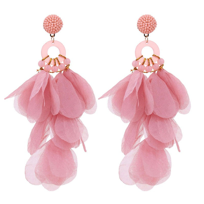 Pre Order:  Soft Petals Beaded Dangling Earrings