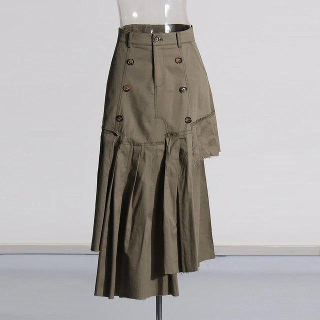 Pre Order:  Asymmetrical Double Belt Trench Top + Pleated Skirt Set