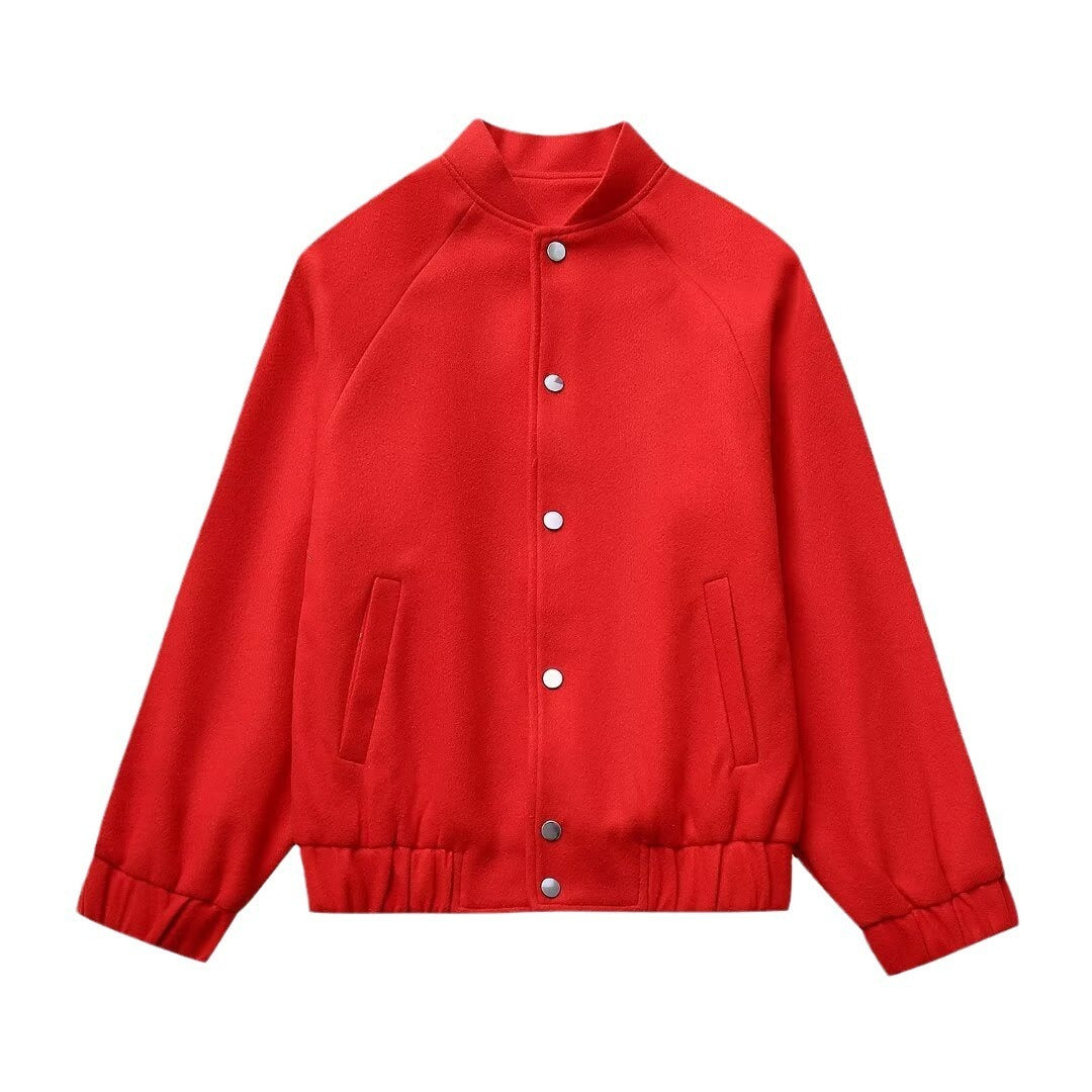 Pre Order:  Red Woolen Baseball Jacket