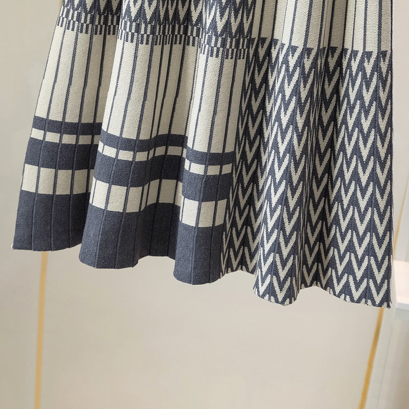 Pre Order:  Pleated Geometric Print A-Line Skirt