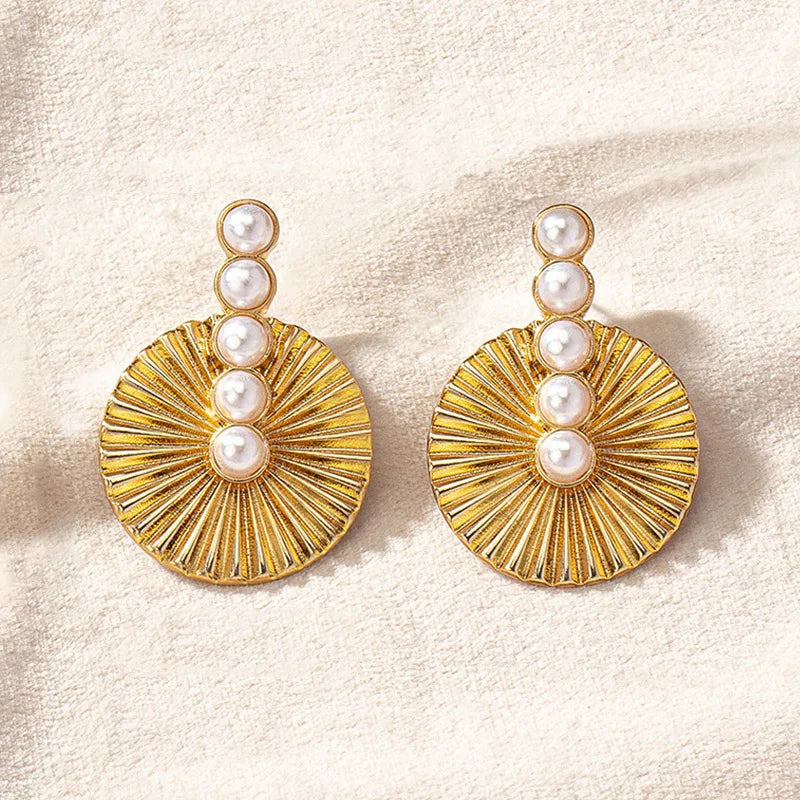 Pre Order:  Pearl Round Fan Shaped Stainless Steel Earrings