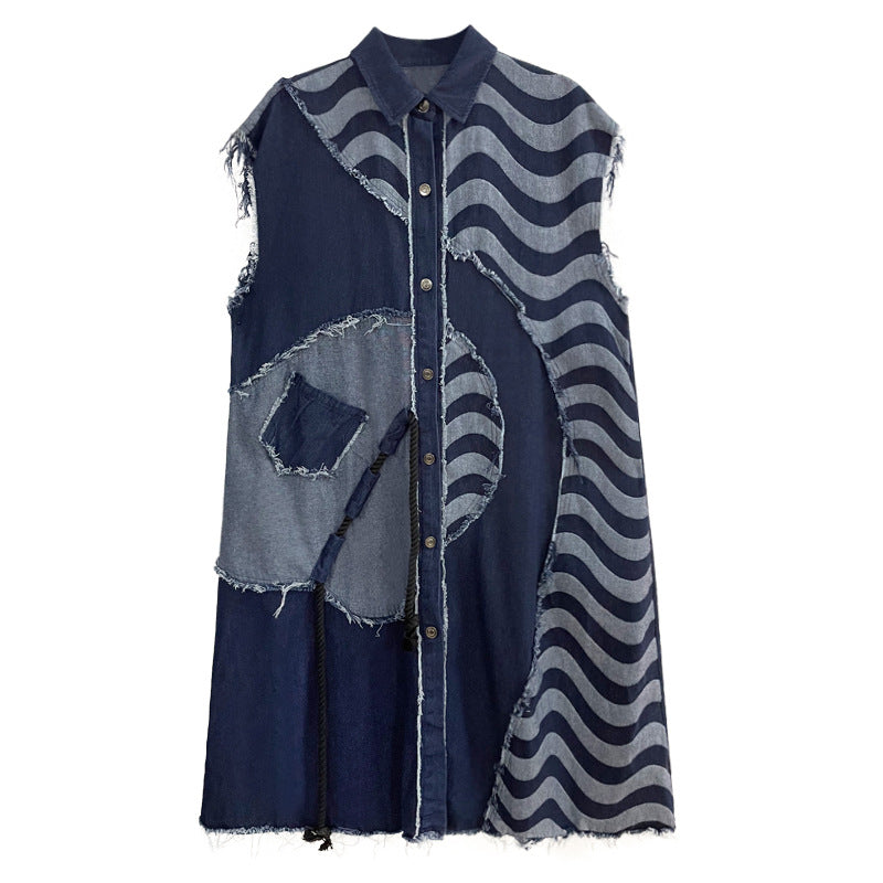 Pre Order:  Asymmetrical Patchwork Denim Sleeveless Dress