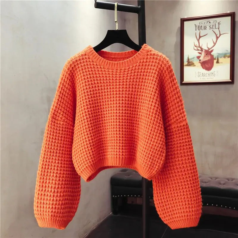 Pre Order:  O-Neck Knitted Pullover Loose Sweater