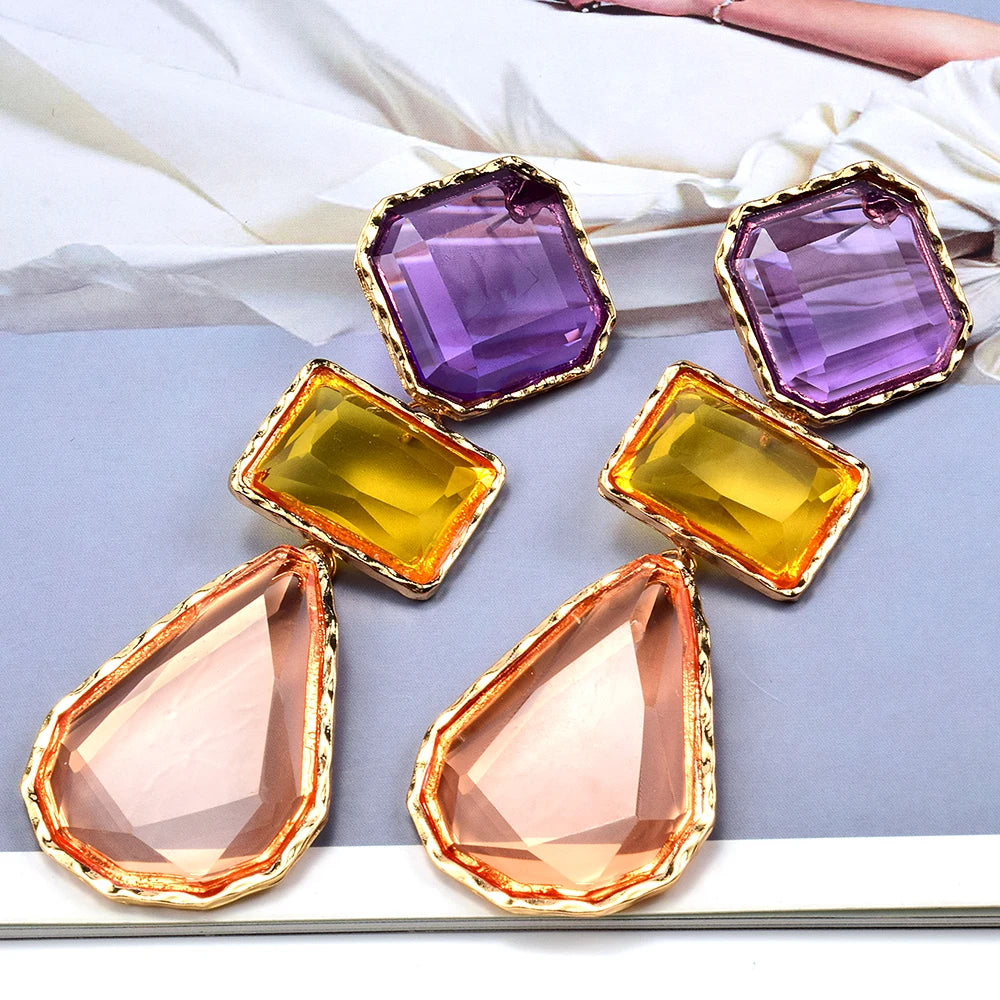 Pre Order:  Geometric Multicolor Gems Dangling Earrings