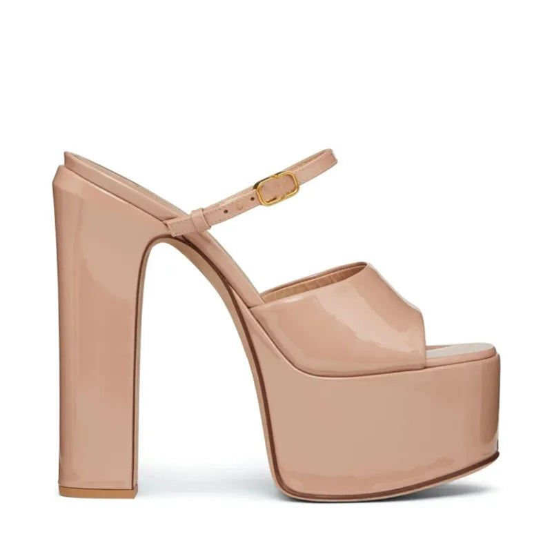 Pre Order:  Thick Sole High Heel Platform Leather Sandals