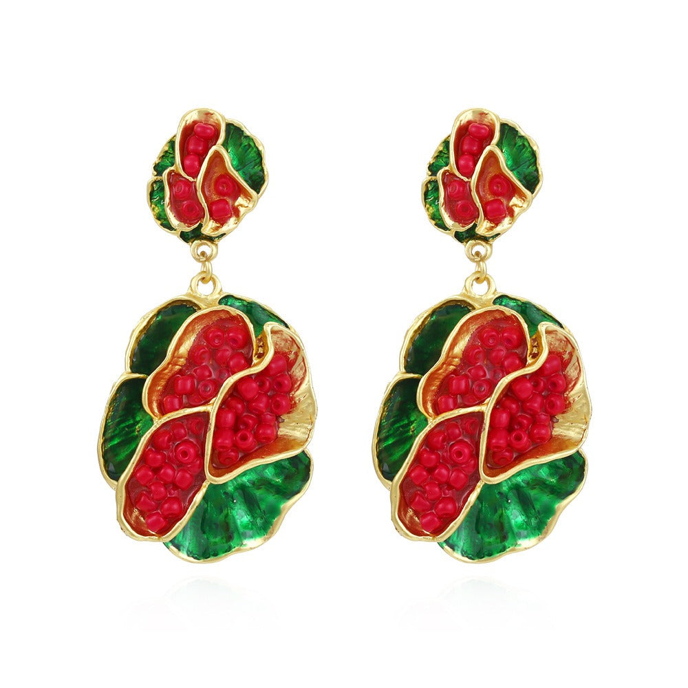 Pre Order:  Flower Rice Bead Drop Earrings