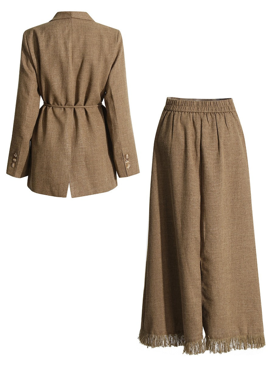 Pre Order:  Solid Waist Suit Jacket + Tassel Skirt