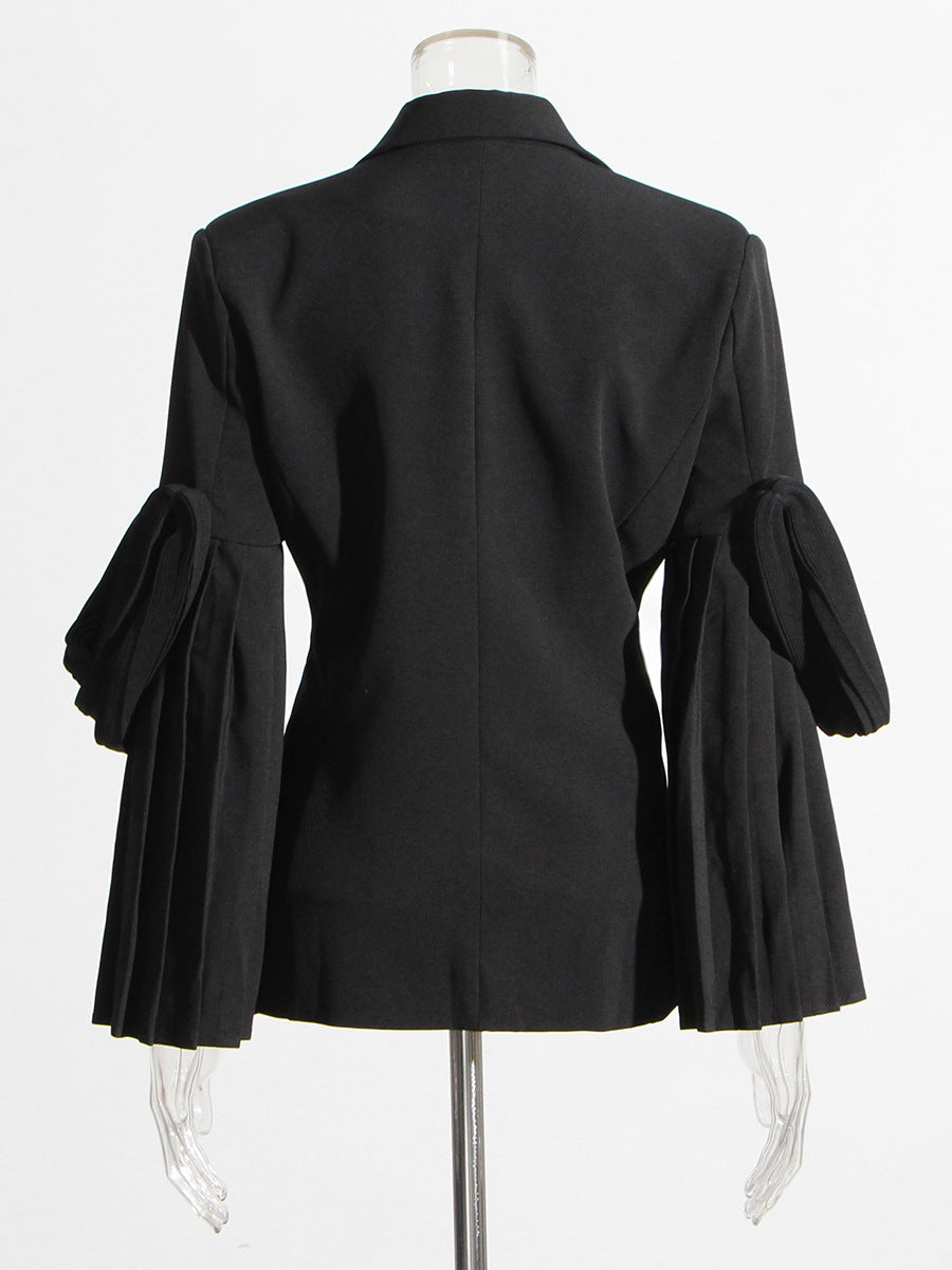 Fancy Buttons Flounce Sleeves Blazer