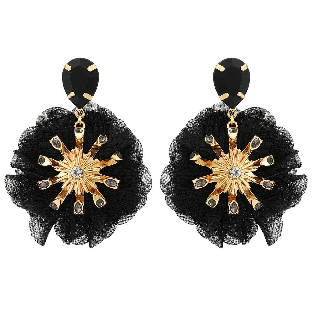 Pre Order:  Chiffon Diamond Large Flower Earrings