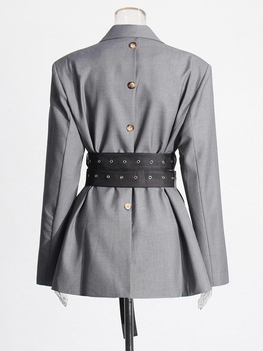 Pre Order:  Spliced Double Lace-Up Belt V-Neck Blazer Jacket