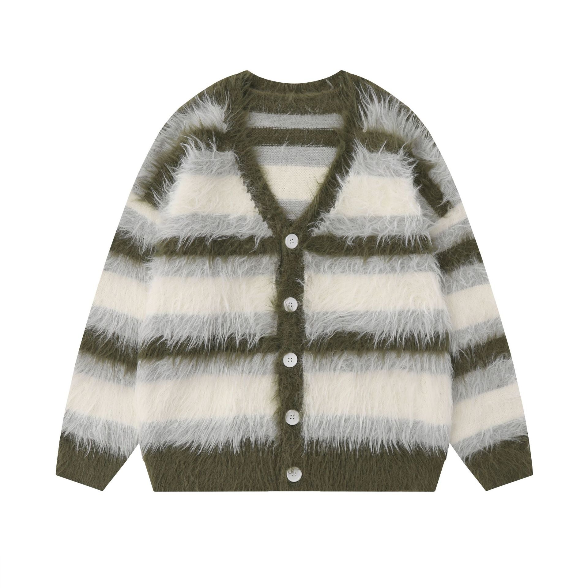 Pre Order:  Furry Striped Knitted Cardigan