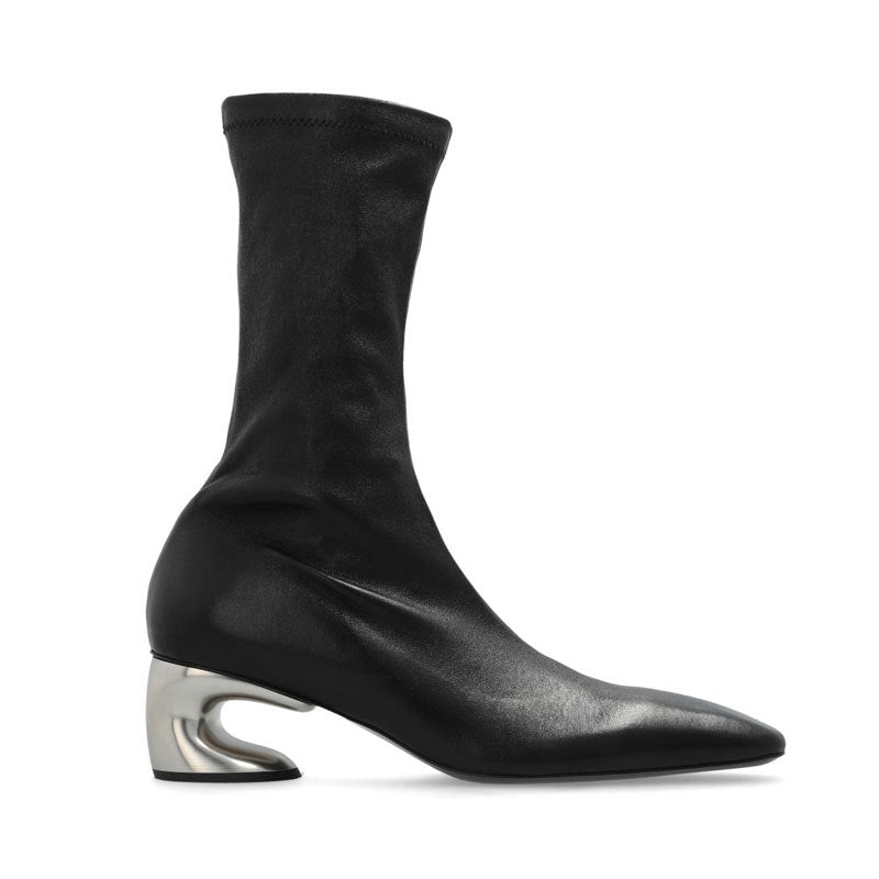 Metal Sculptured Heel Ankle Boots