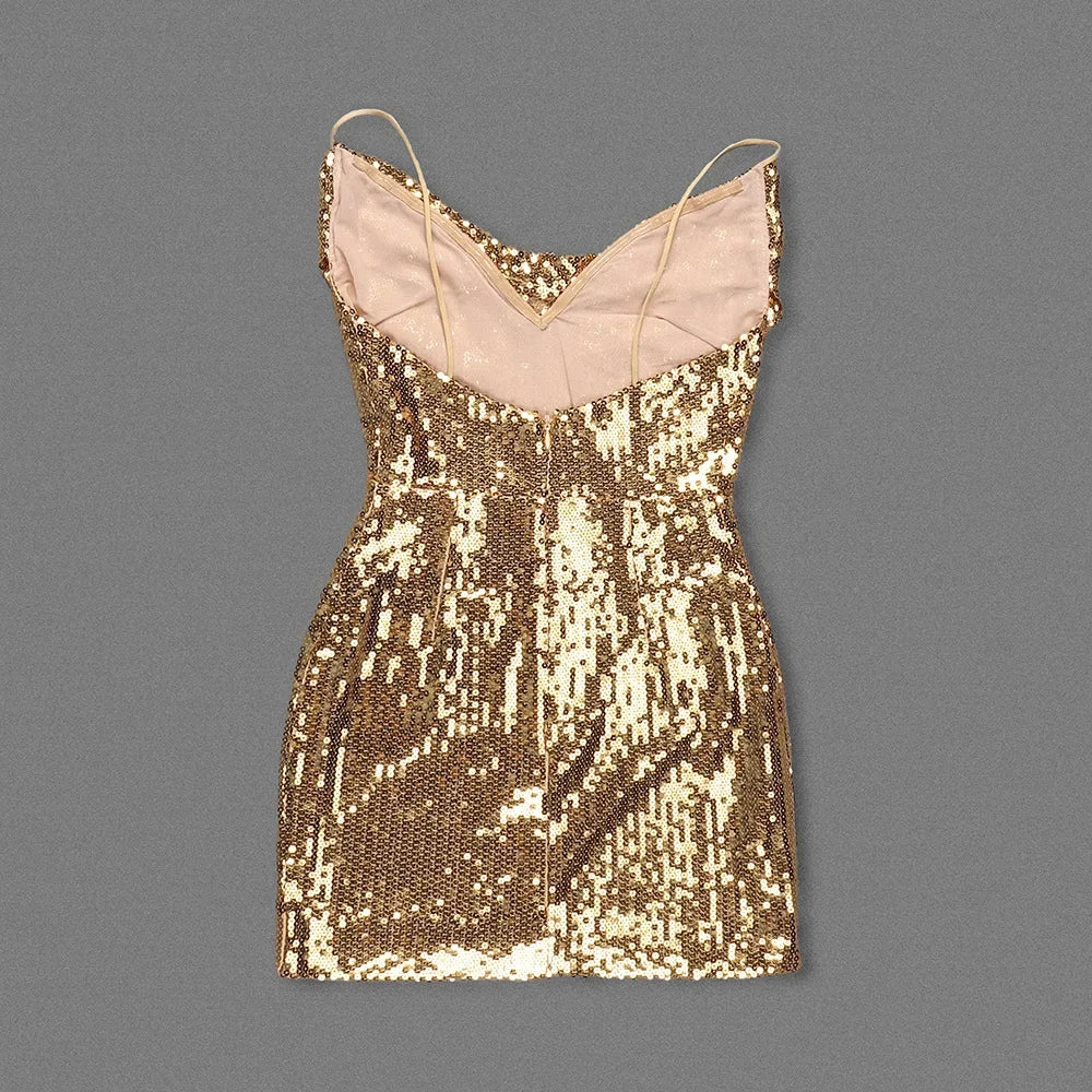 Sexy Strap Backless Metal Sequin Mini Dress