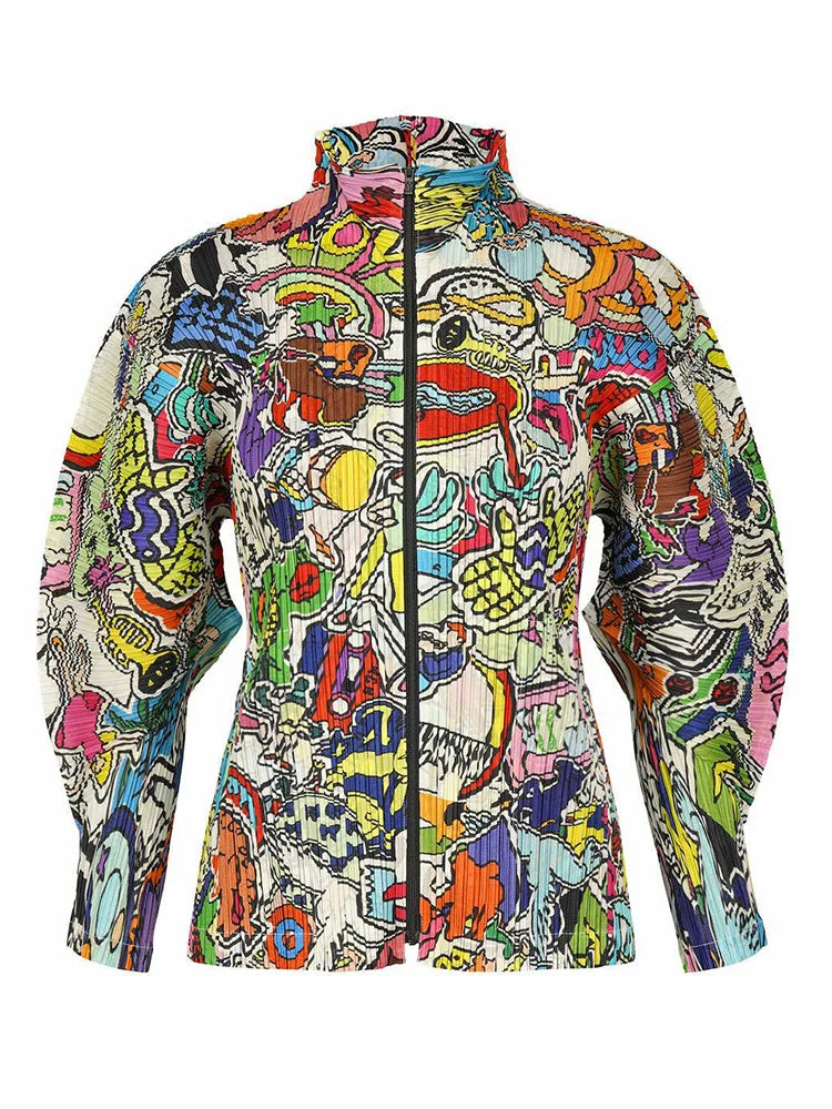 Pre Order:  Graffiti Print Pleated Loose Jacket