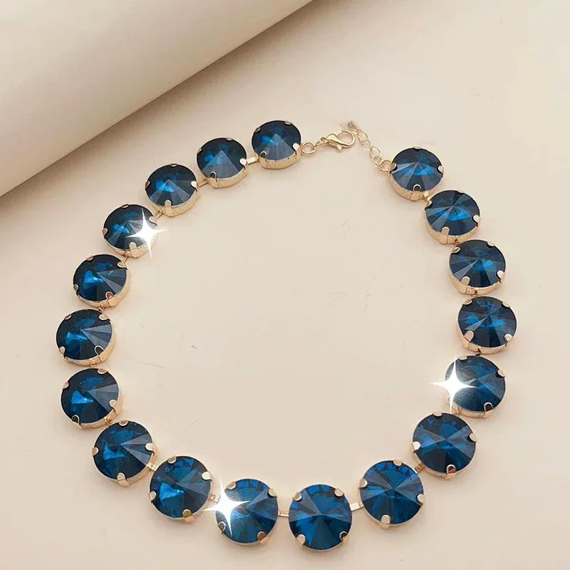 Pre Order:  Shiny Glass Crystals Elliptic Cut Luxury Short Necklace