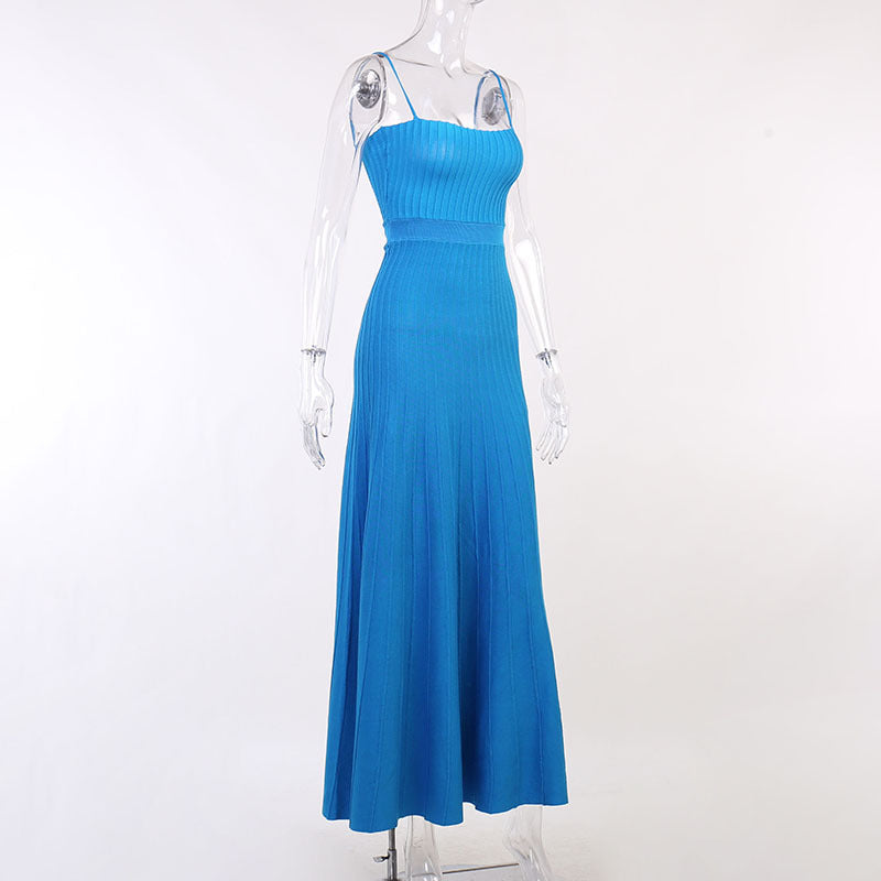 Blue Knitted Sleeveless Midi Dress