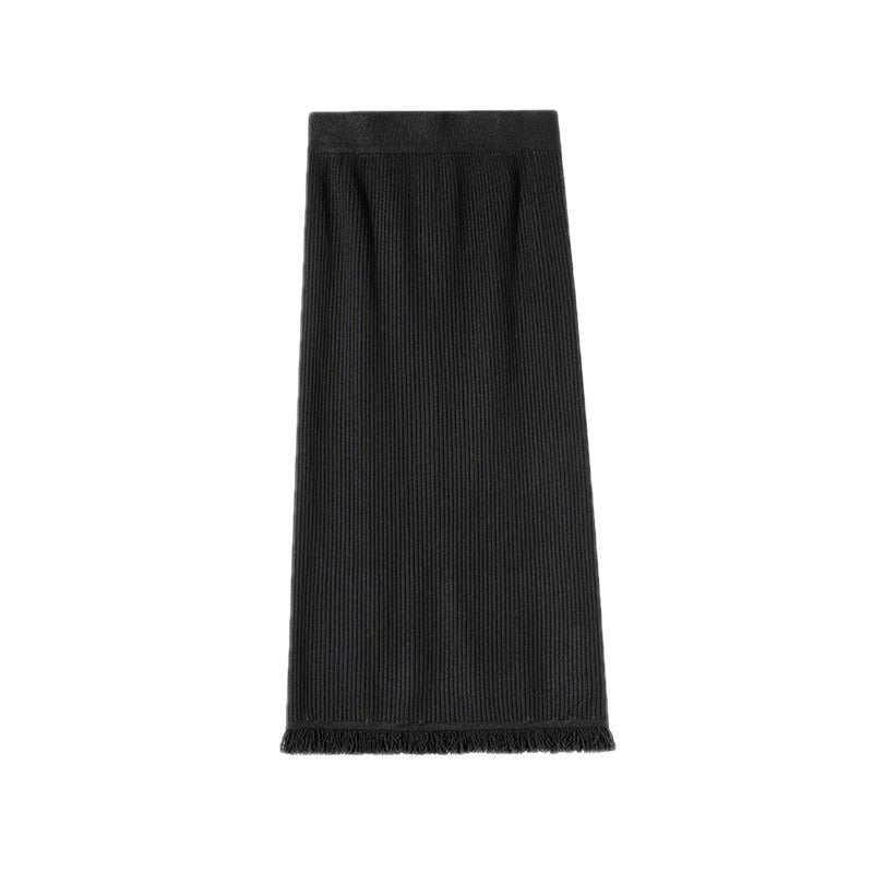 Pre Order: Back Slit Tassel Knitted Midi Skirt