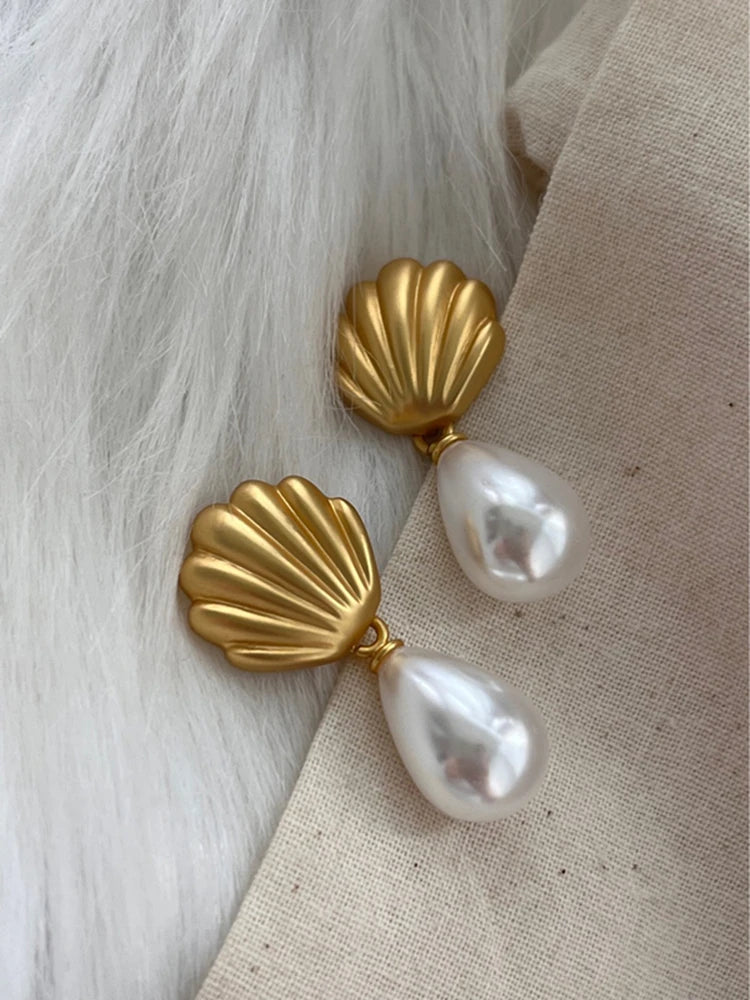 Pre Order: Frosted Shell Pearl Dangle Earrings