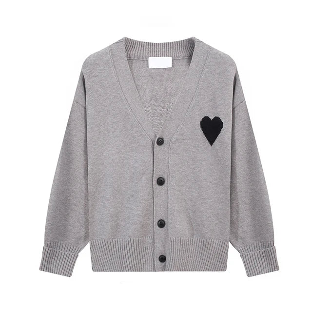 Heart Embroidery V-Neck Loose Knitted Cardigan