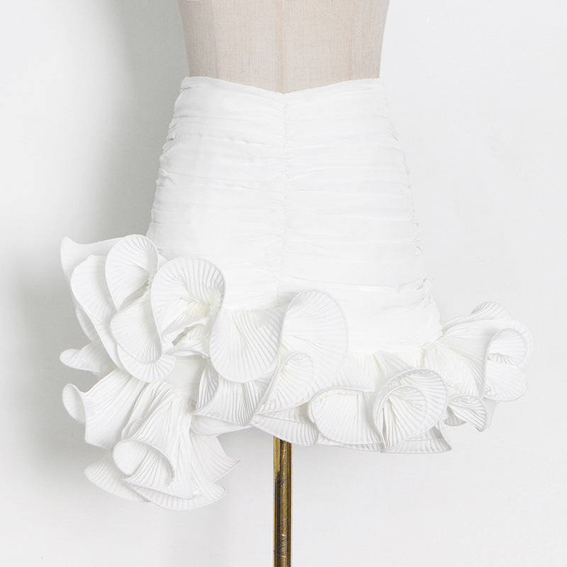 Pre Order:  Milky White Hip-Wrapped Ruffled Patchwork Mini Skirt