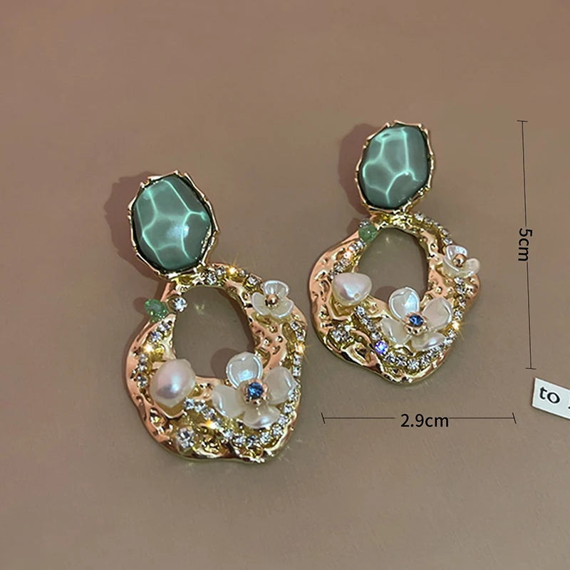 Pre Order:  Zircon Pearl Flower Drop Earrings