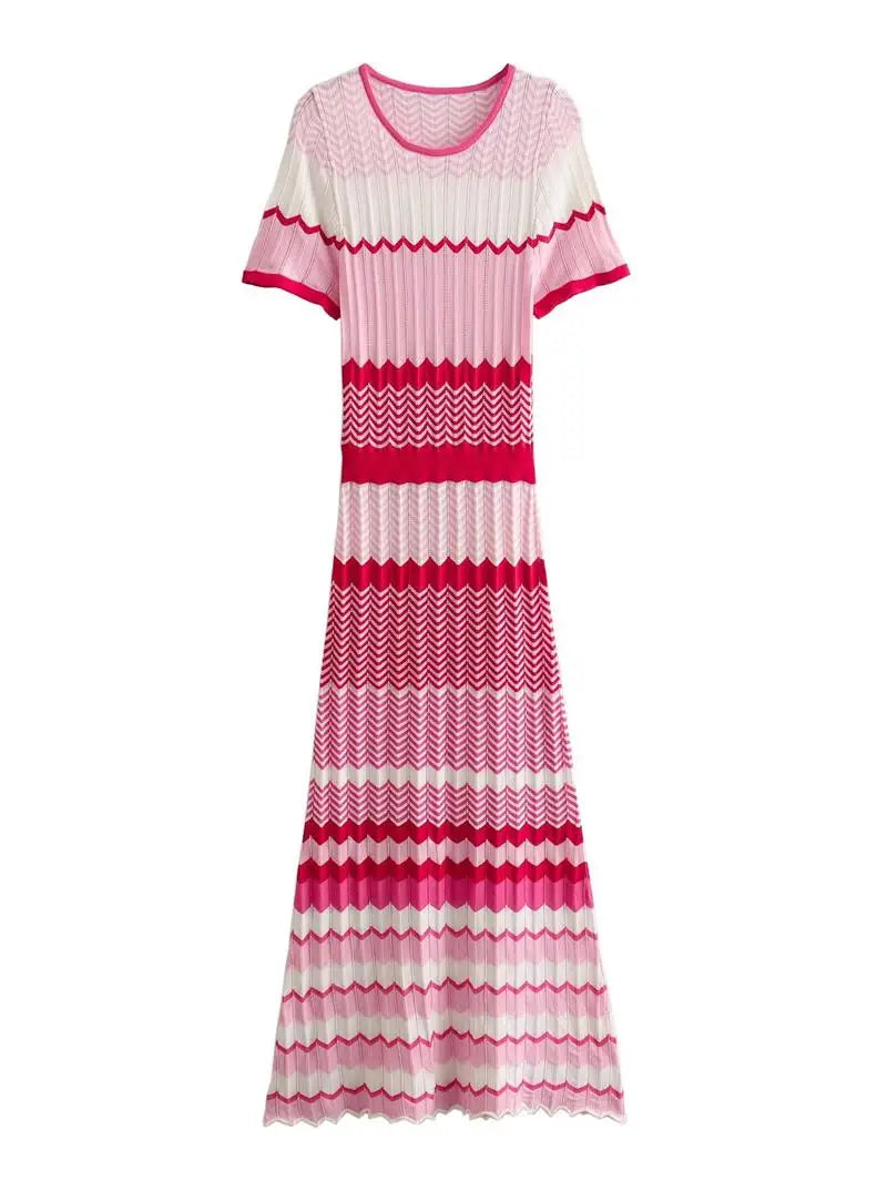 Striped Knit A-Line Long Dress