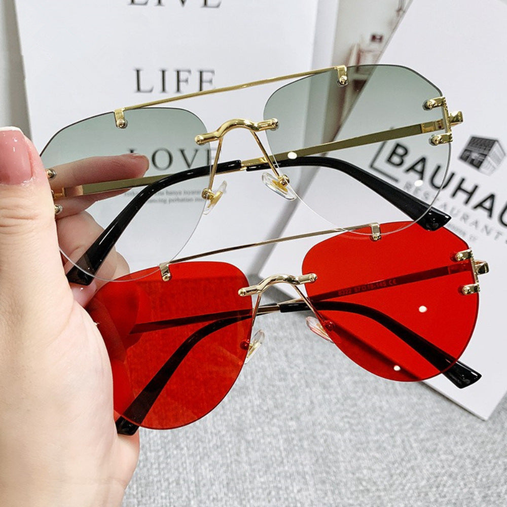 Pre Order:  Retro Double Bridge Rimless Sunglasses