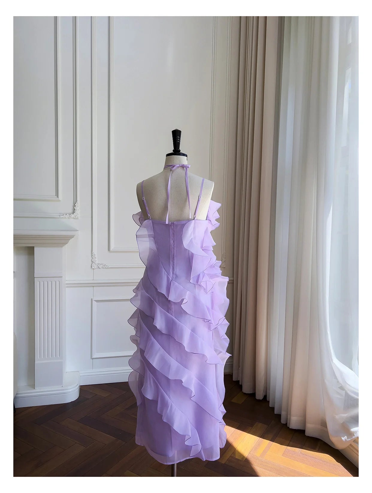 Pre Order:  Asymmetric Ruffles Organza Midi Dress