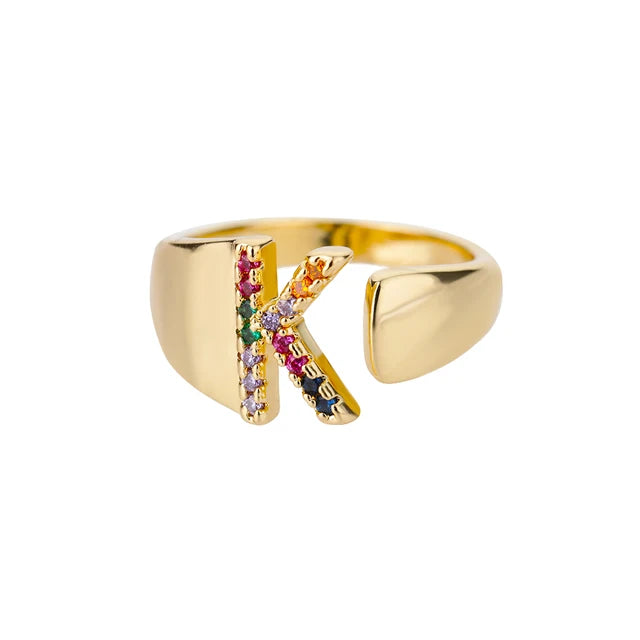 Pre Order:  Multicolor Zircon Alphabet Plated Rings