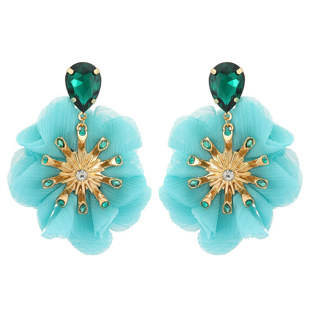 Pre Order:  Chiffon Diamond Large Flower Earrings