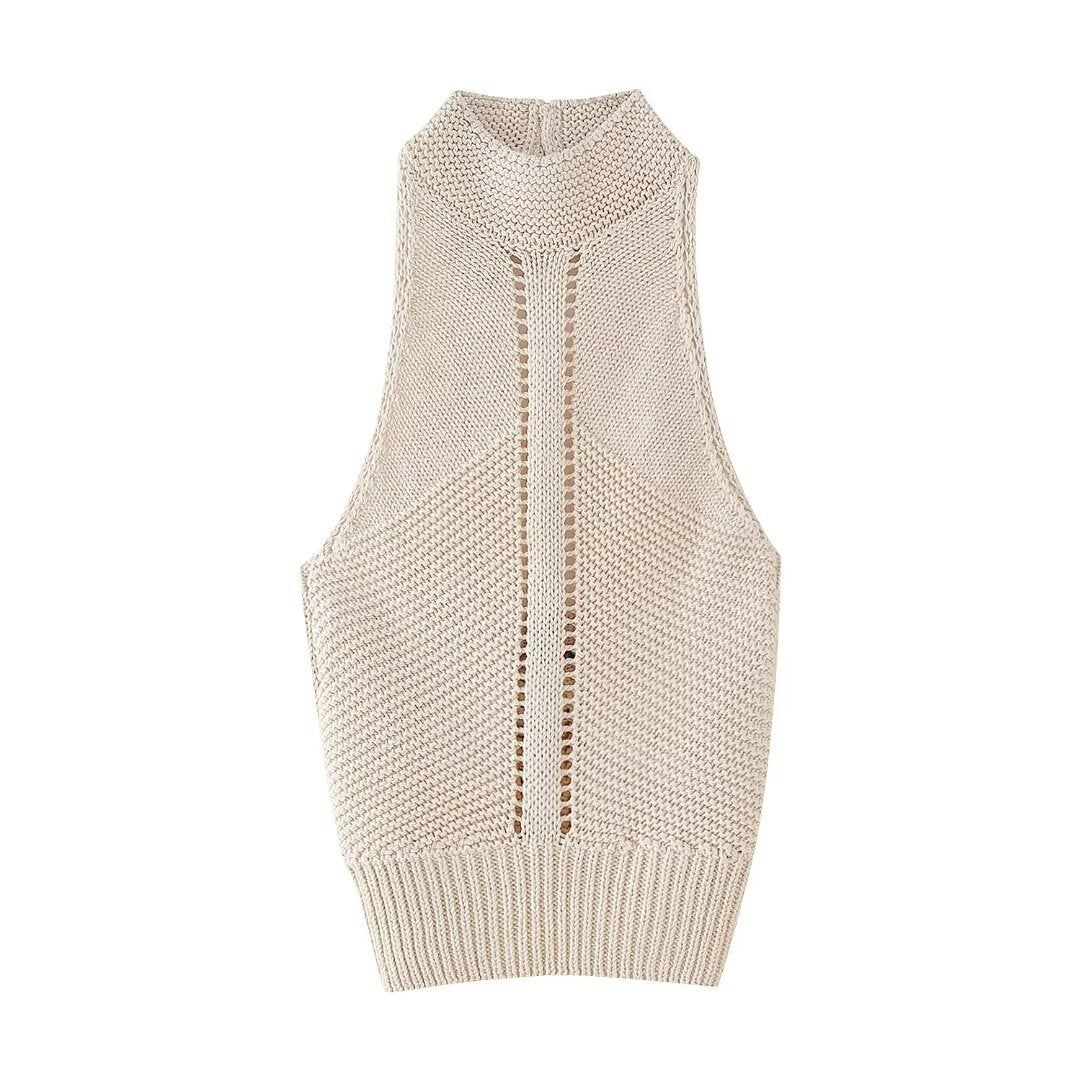 Pre Order: Solid Hollow Knitted Hanging Neck Top