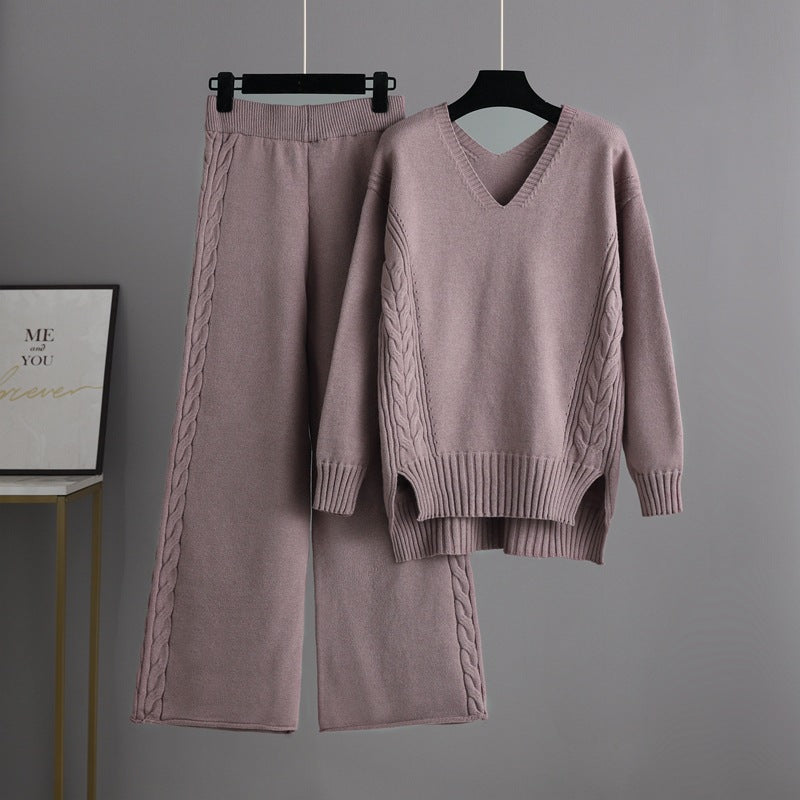 Pre Order:  Loose Thick Knitted Sweater + Wide Leg Pants Set