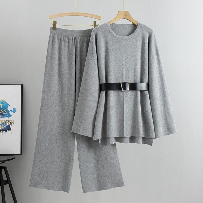 Pre Order: Knitted Loose Belted Sweater + Wide Leg Pants Set