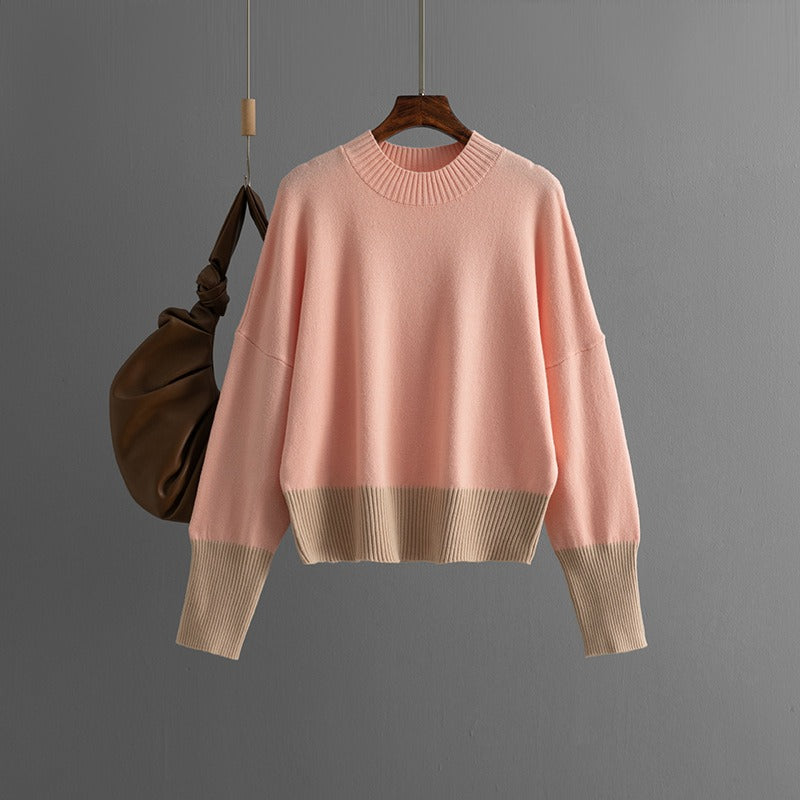 Pre Order:  Round Neck Loose Color Block Knitted Sweater