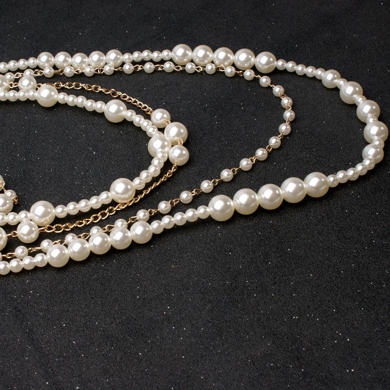 Moon Girl Multi-layer Pearls Chain Necklace
